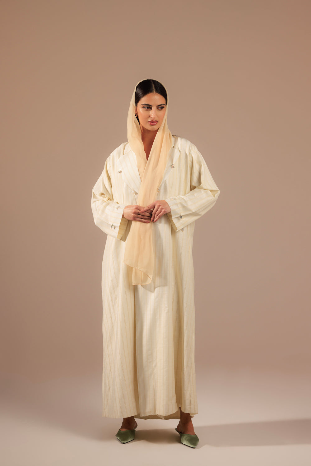 Off-White Embellished Blazer-style Abaya