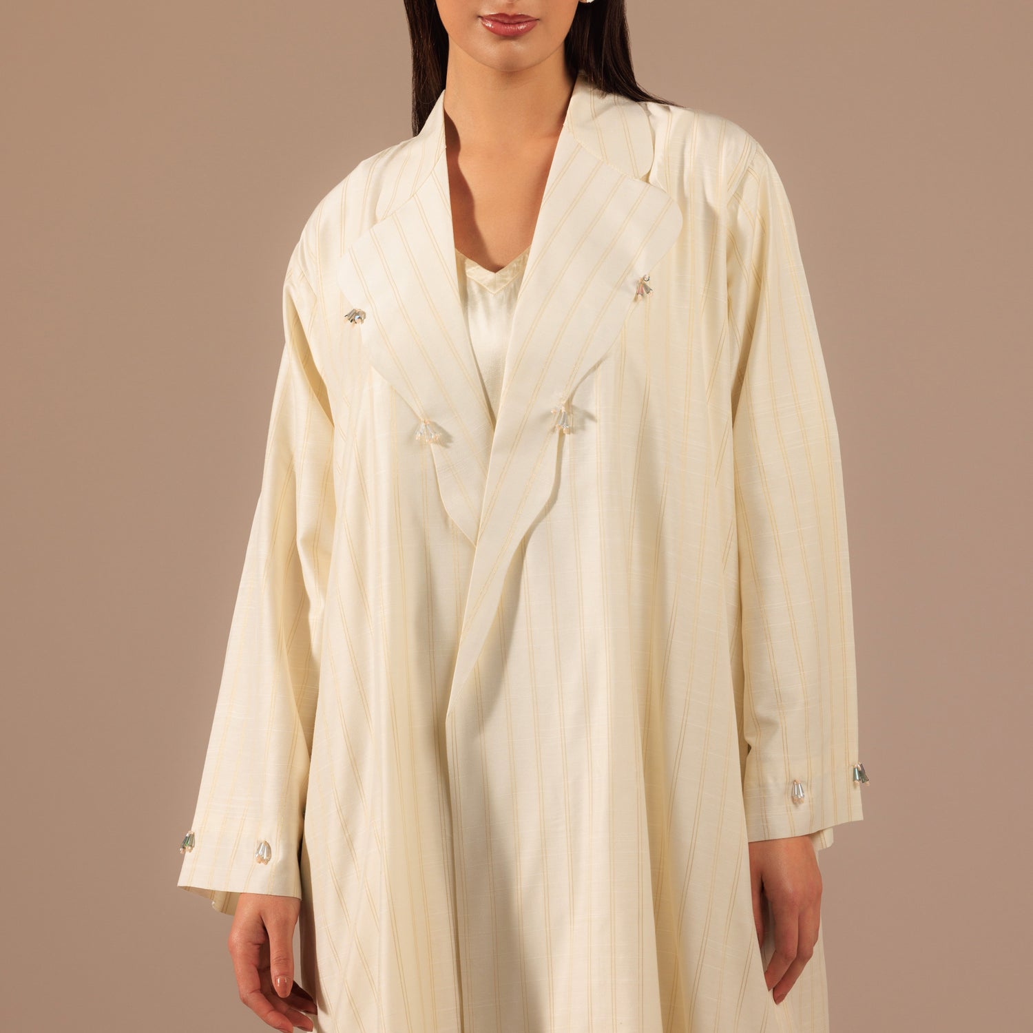 Off-White Embellished Blazer-style Abaya