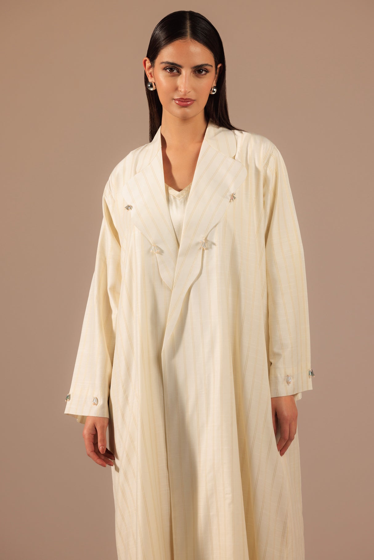Off-White Embellished Blazer-style Abaya