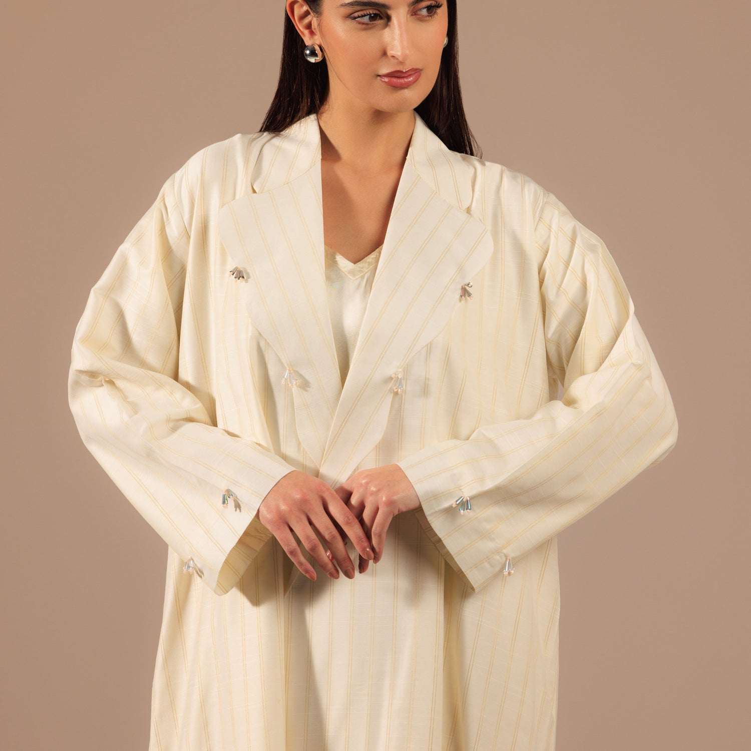 Off-White Embellished Blazer-style Abaya