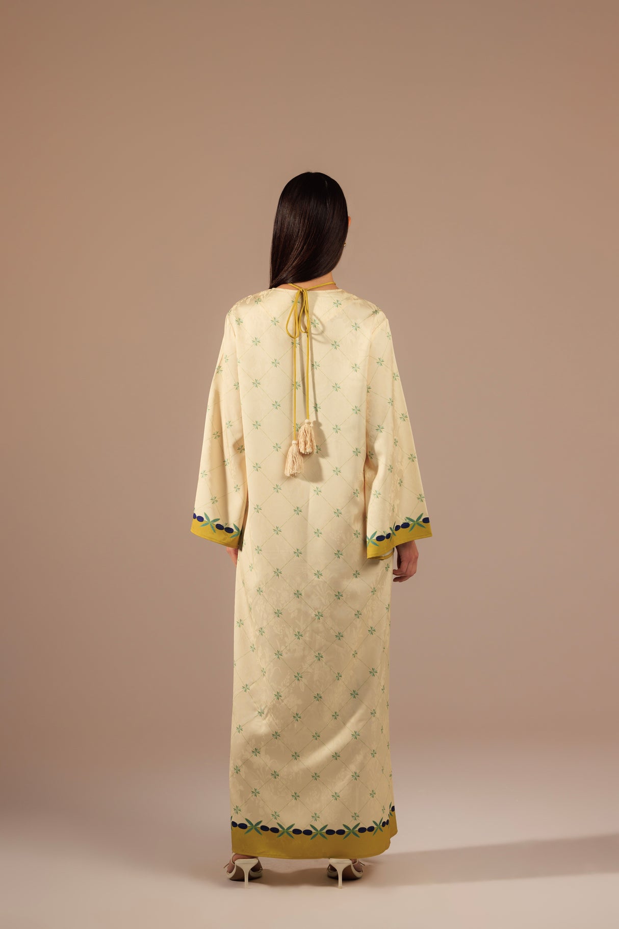 Vibrant Pomegranate Print Satin Jacquard Kaftan