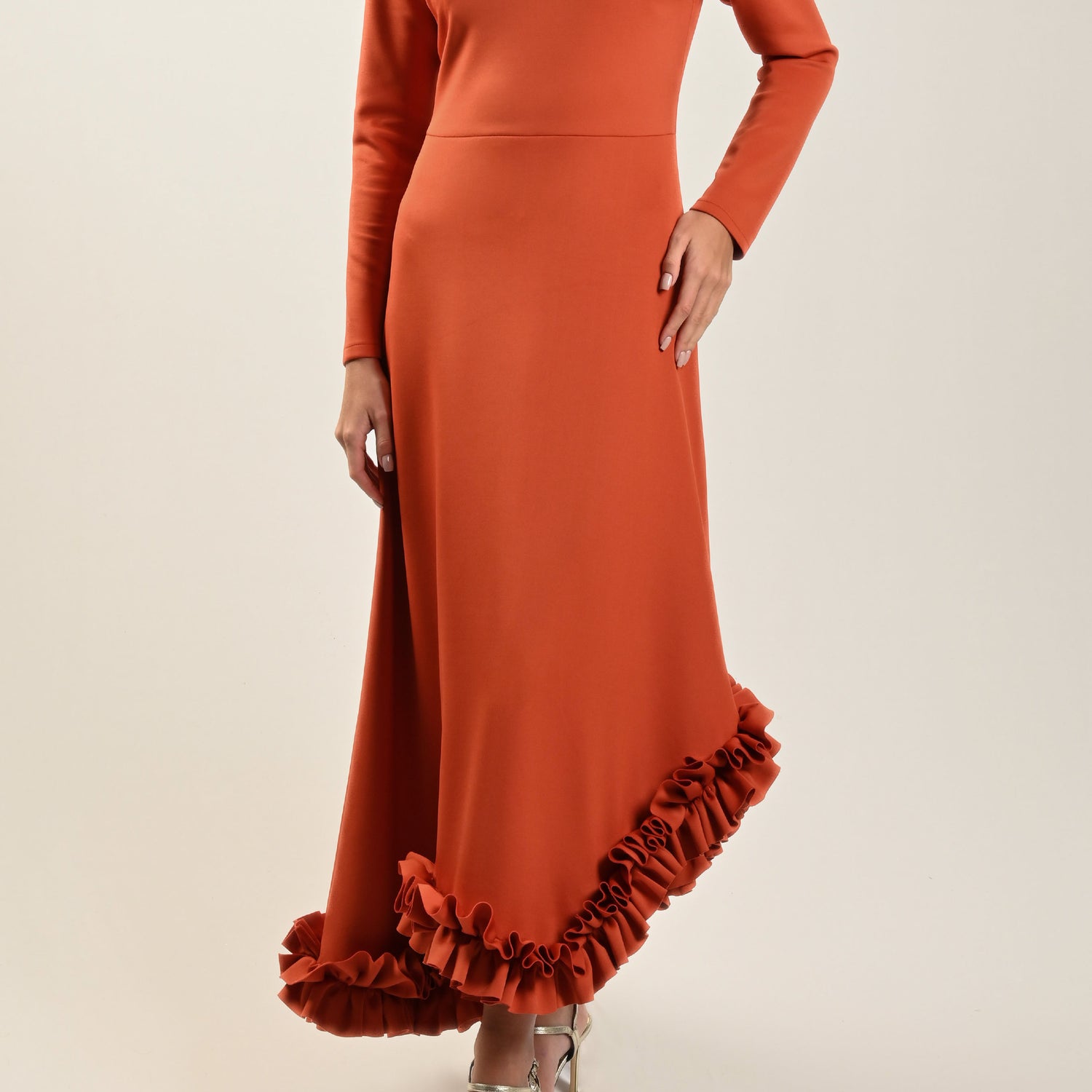 Orange Ruffled Hem Dress