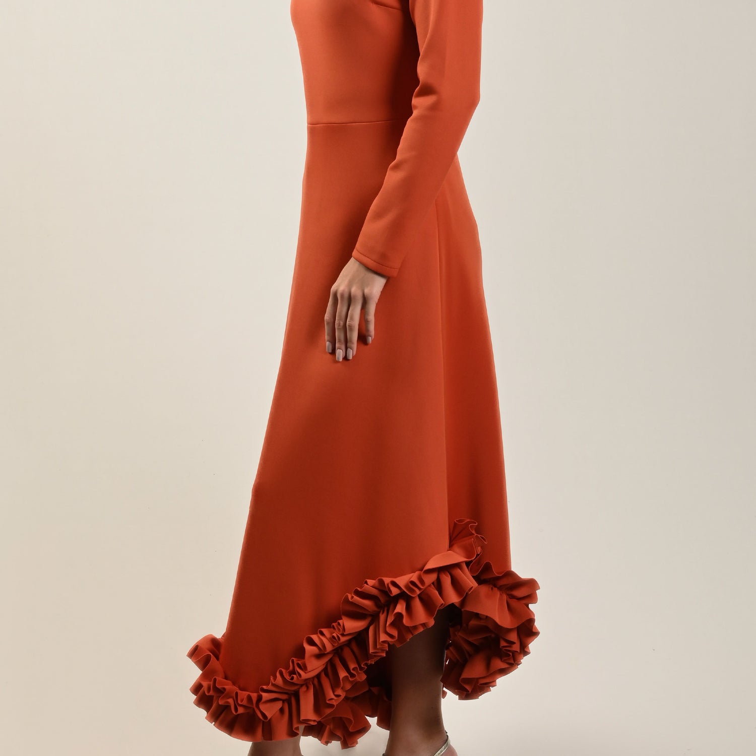 Orange Ruffled Hem Dress