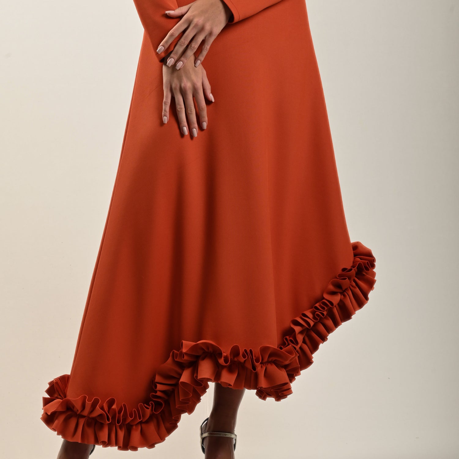 Orange Ruffled Hem Dress