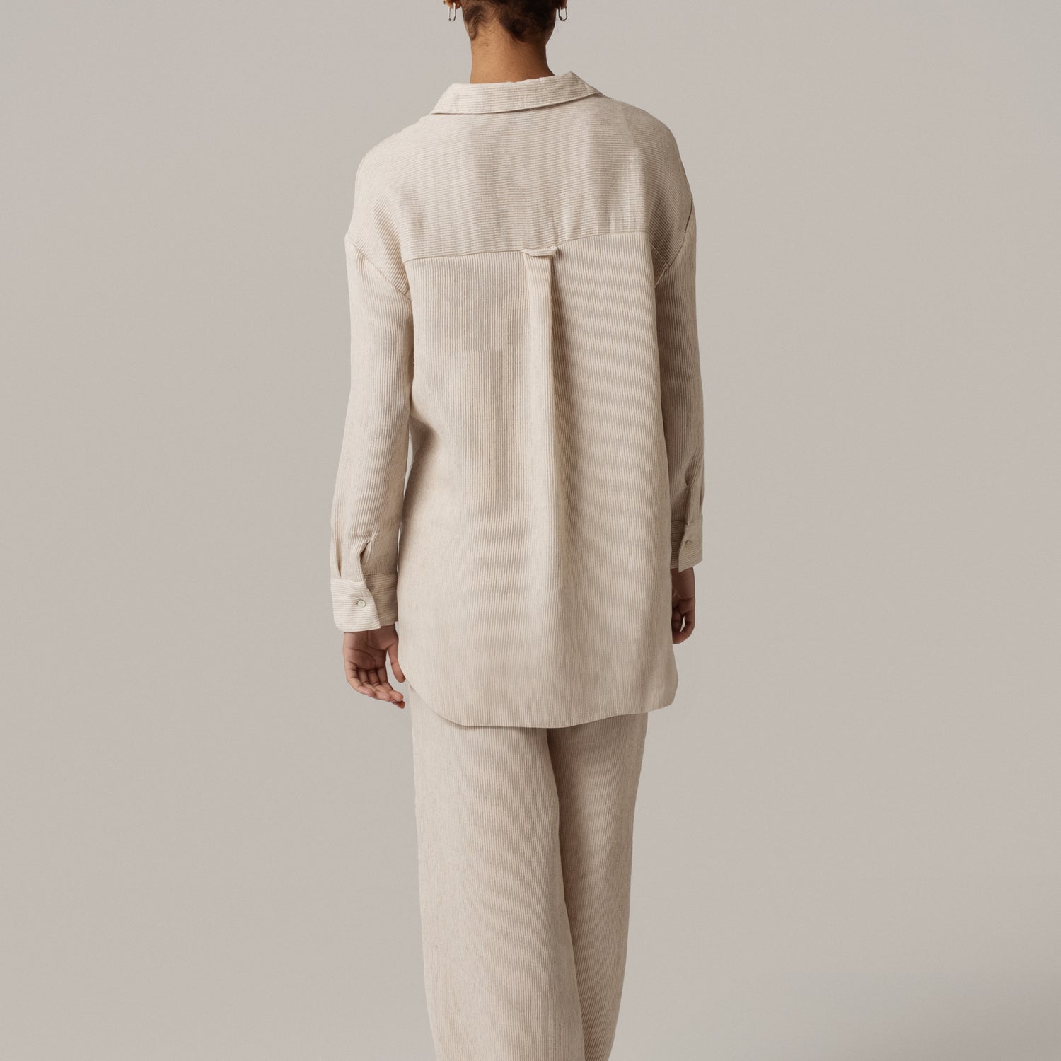 Beige Linen Striped Pant and Shirt Set