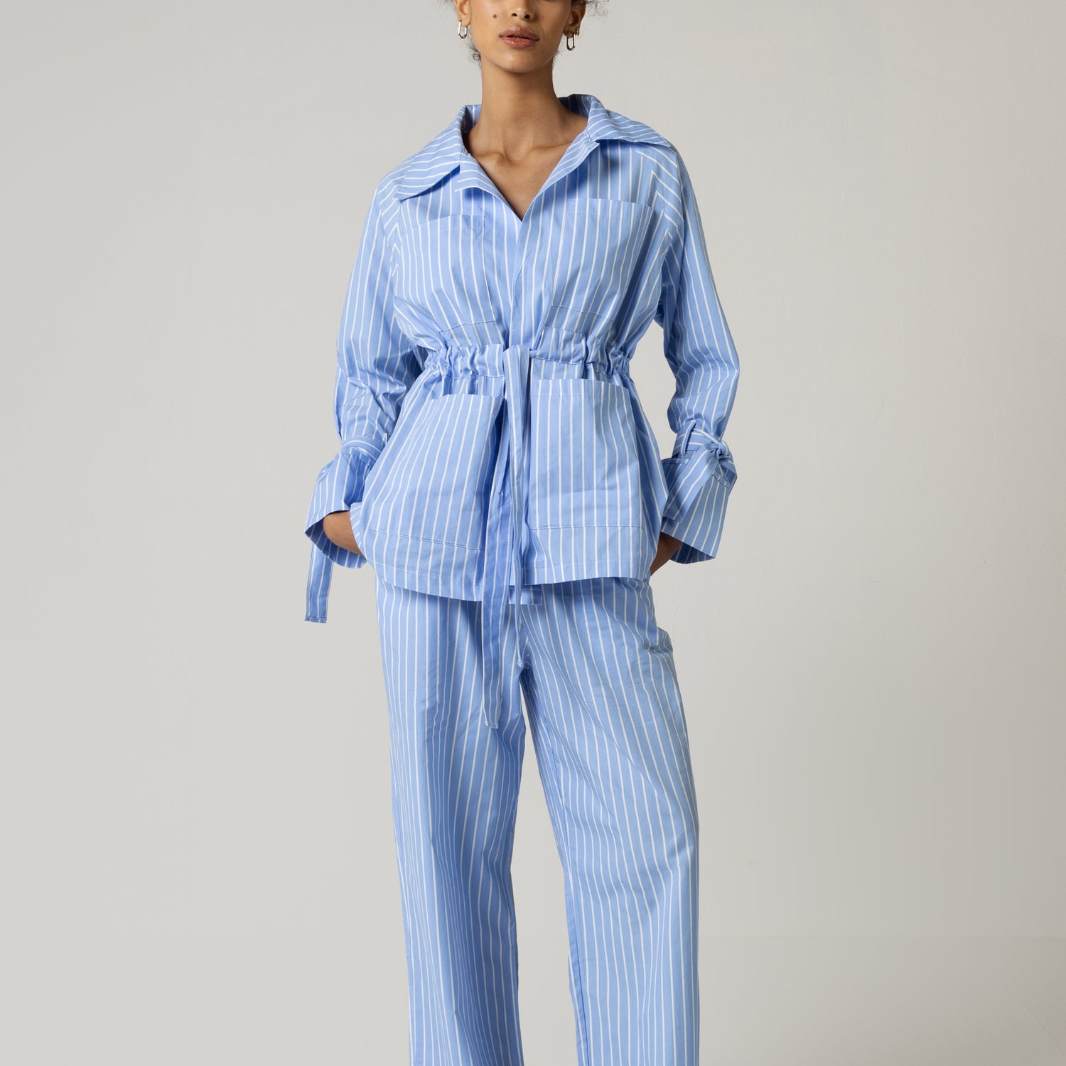Striped Poplin Shirt & Pant Set - Blue