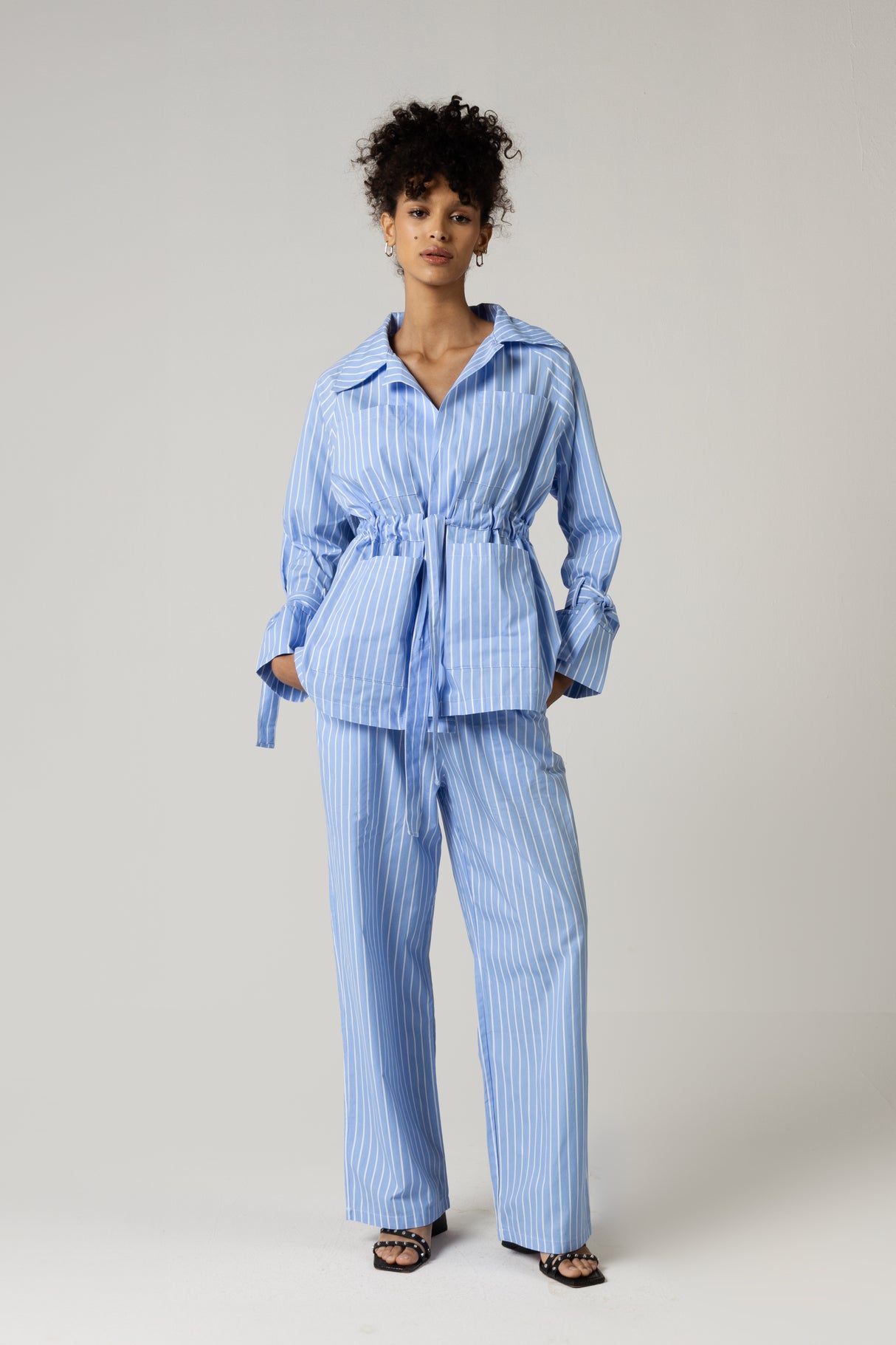 Striped Poplin Shirt & Pant Set - Blue