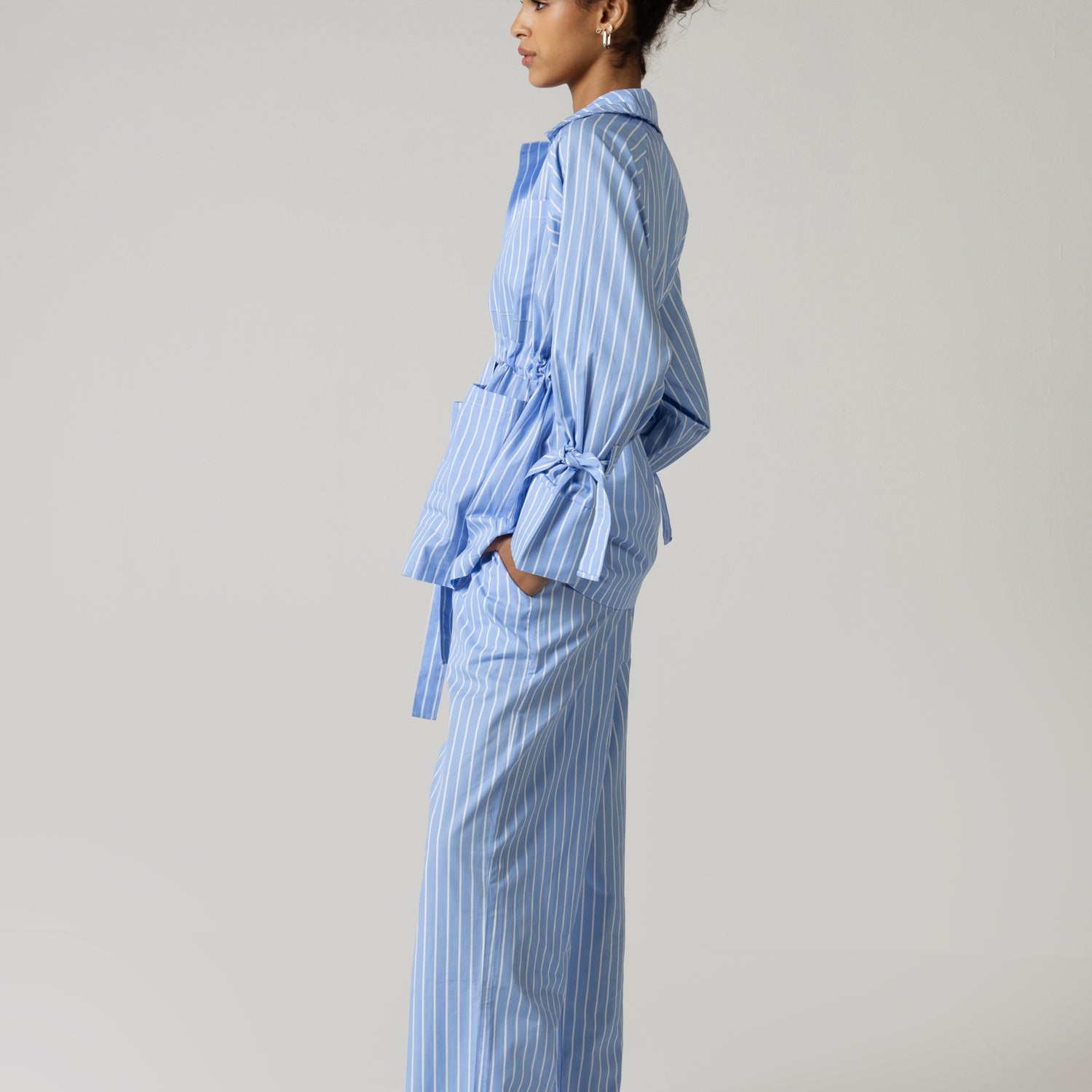 Striped Poplin Shirt & Pant Set - Blue
