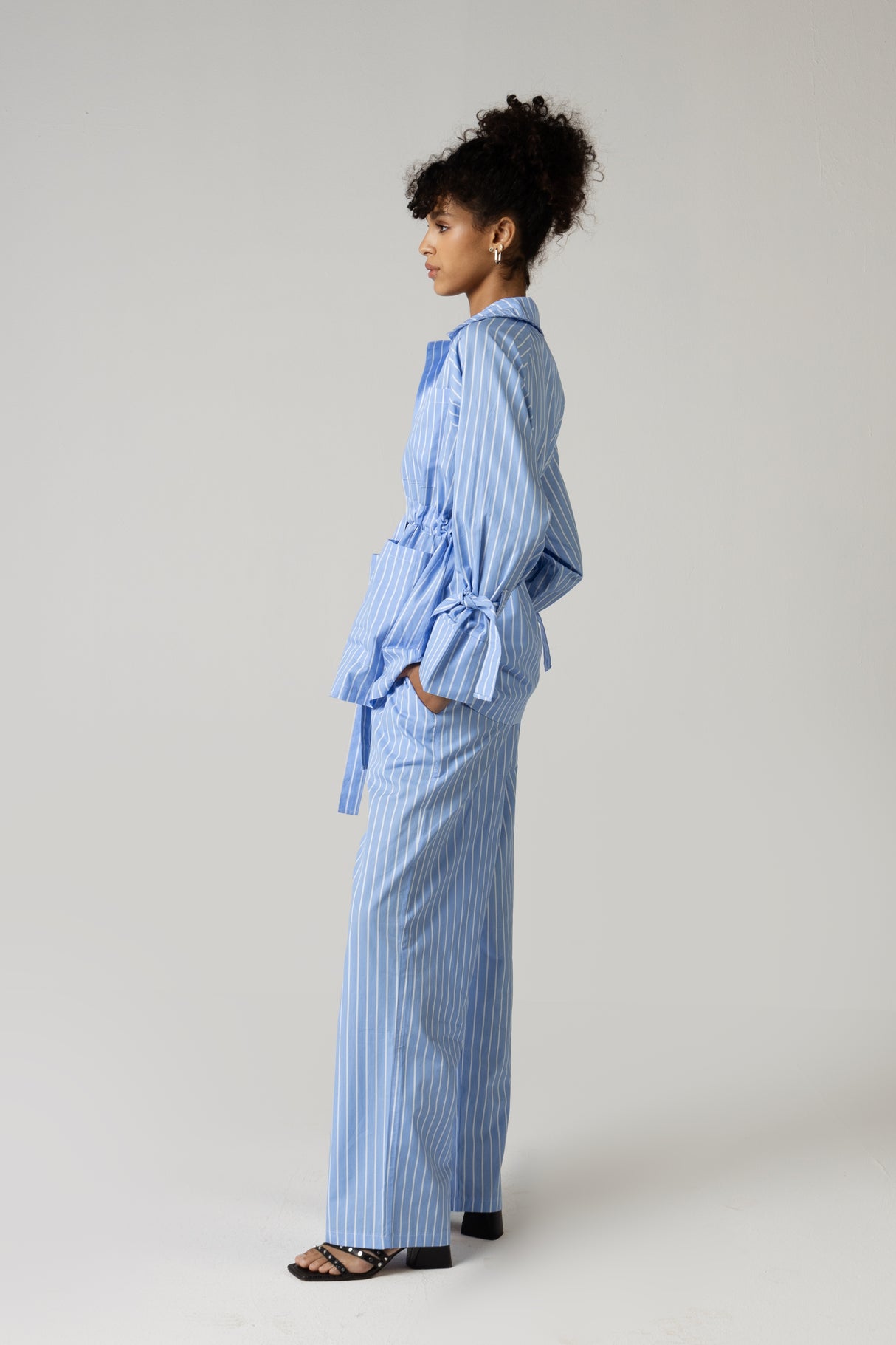 Striped Poplin Shirt & Pant Set - Blue