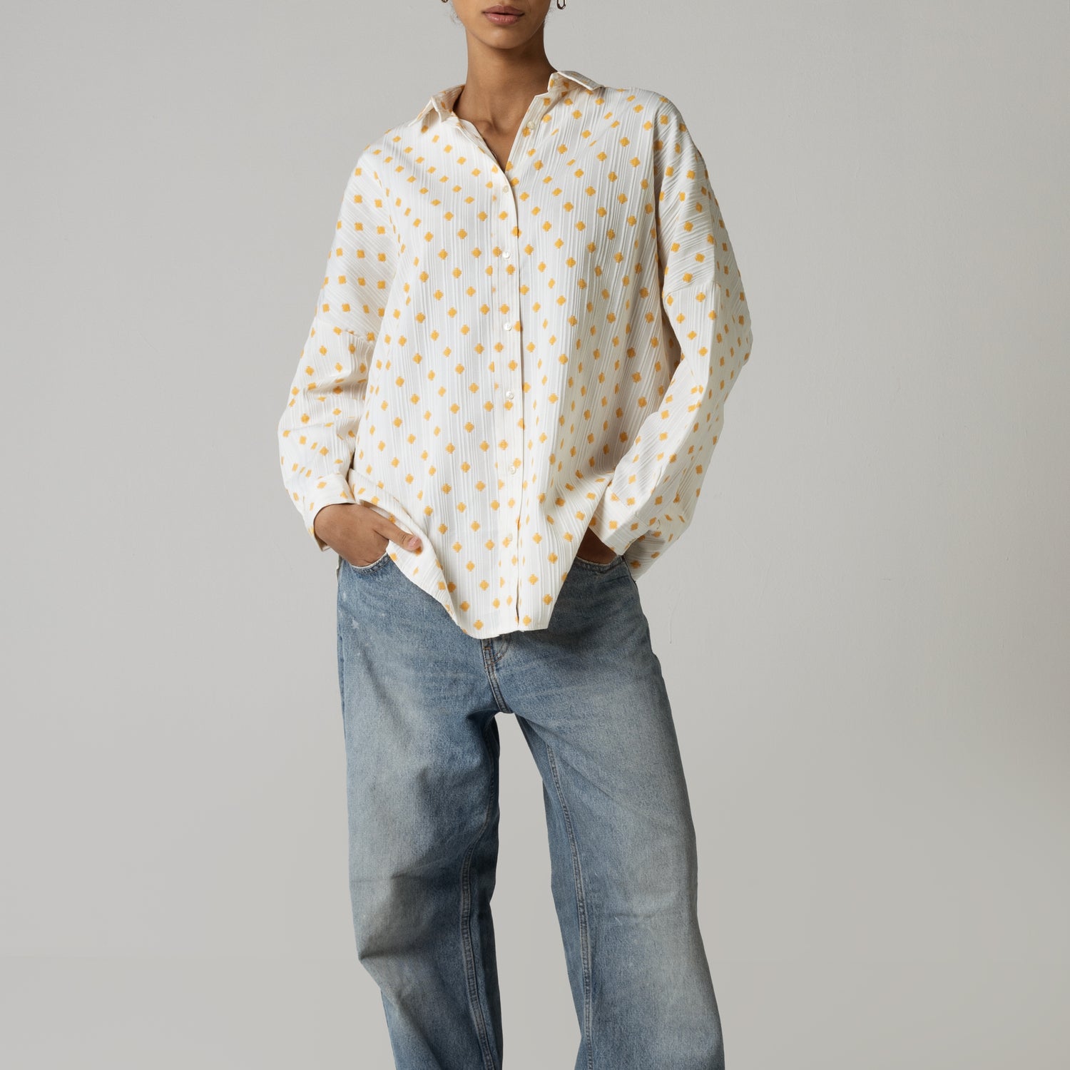 Orange Polka Dot Jaquard Shirt