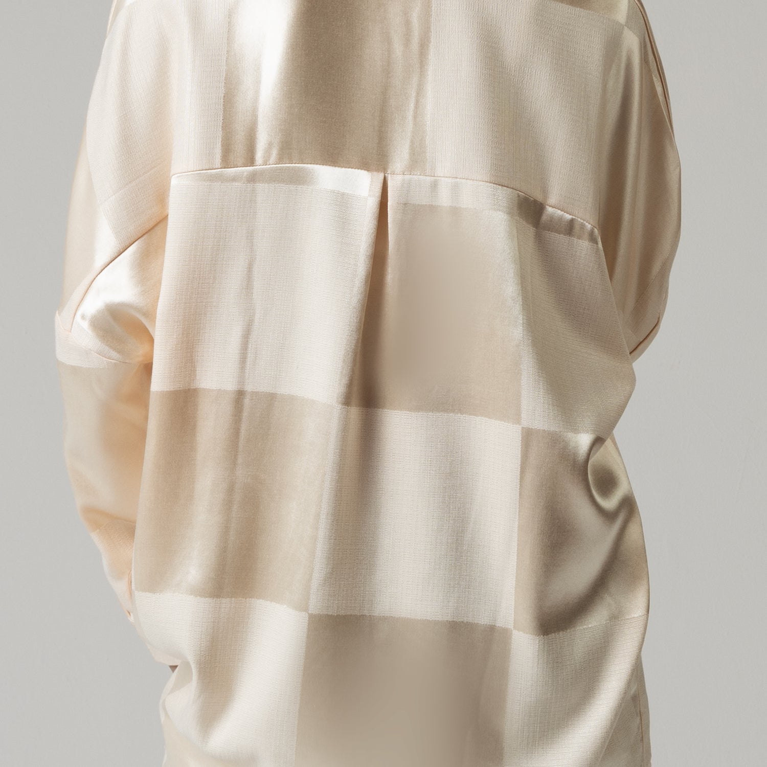 Peach satin jaquard check shirt