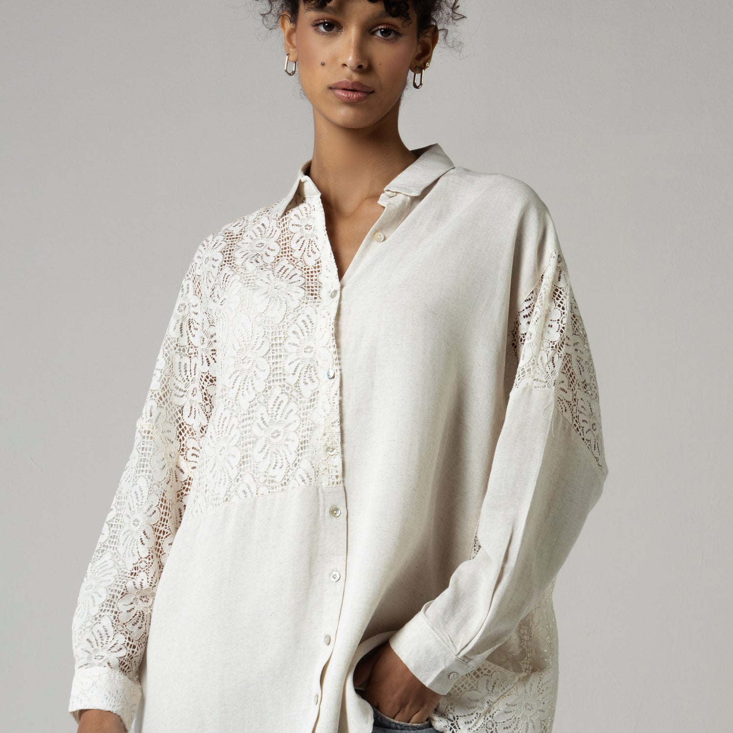 Lace and Linen Mix Shirt