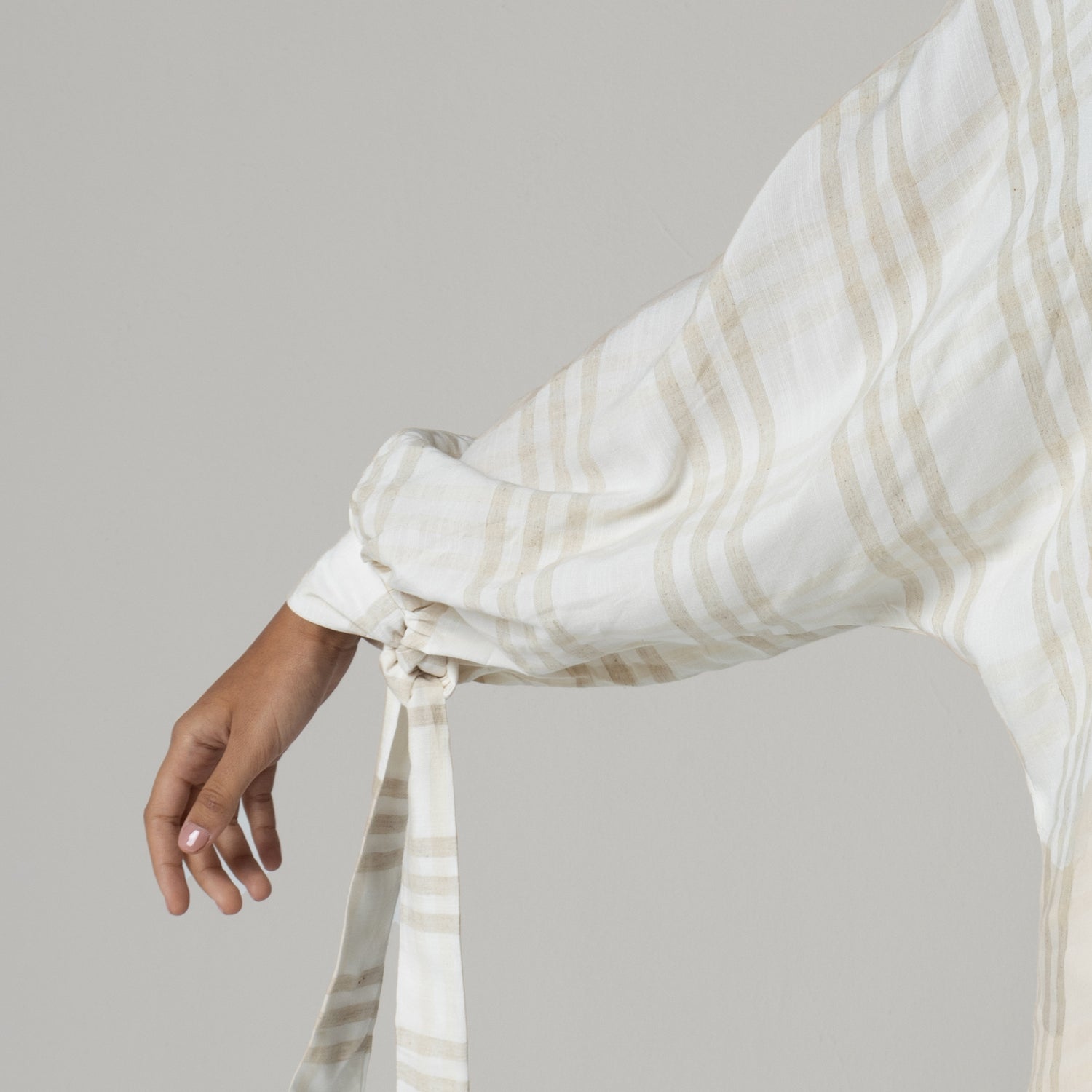 Plaid Viscose Cotton Blouse with Tie Wristbands