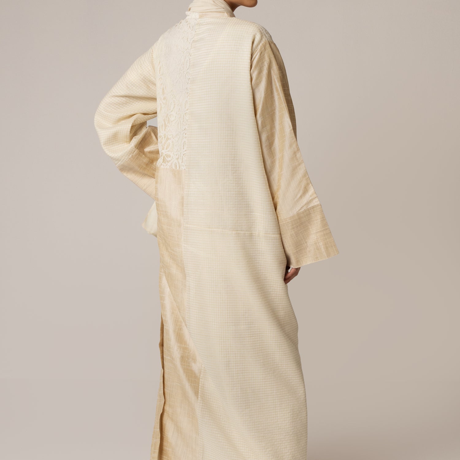 Lace and Taffeta Mix Fabric Abaya