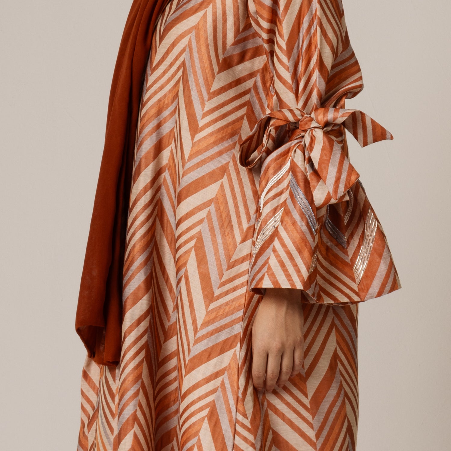 Jacquard Stripe Printed Orange Abaya