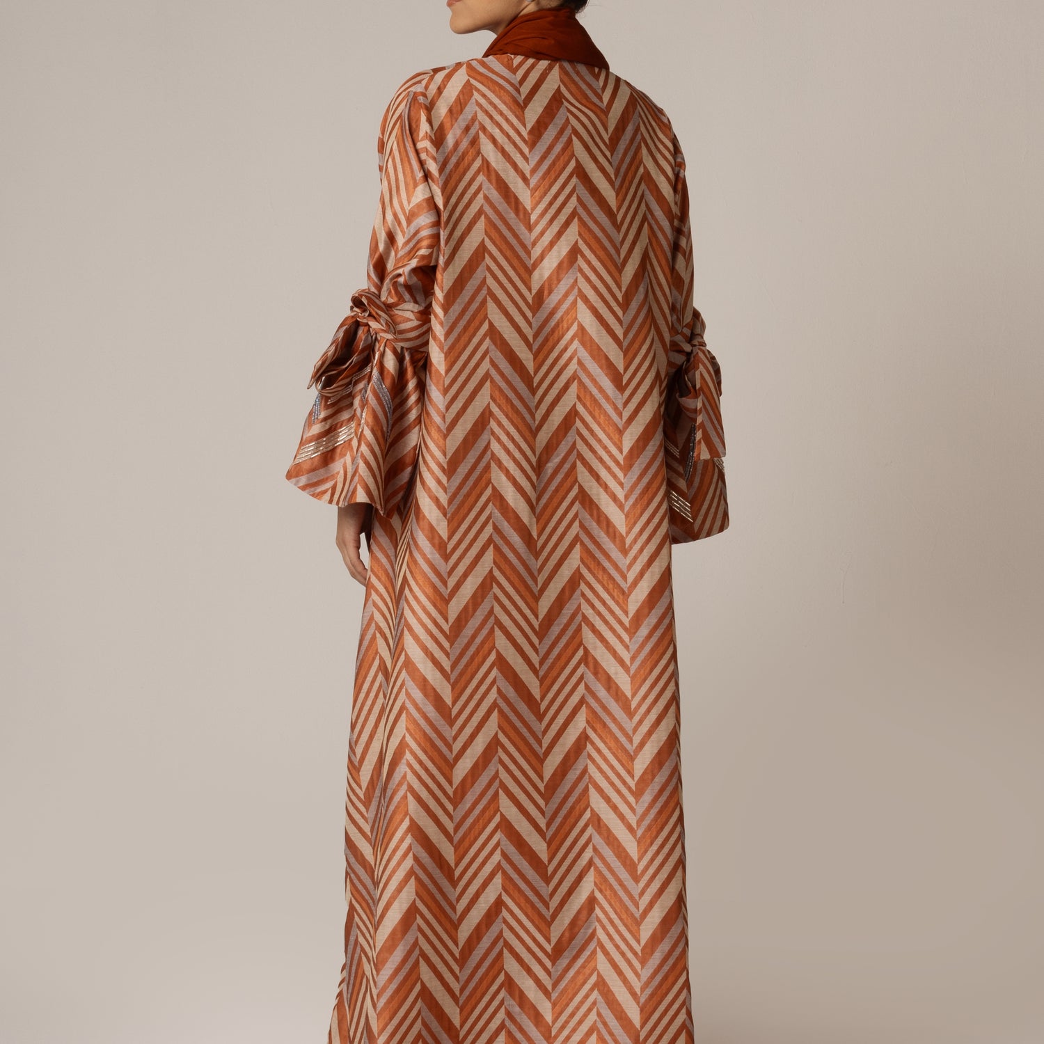 Jacquard Stripe Printed Orange Abaya