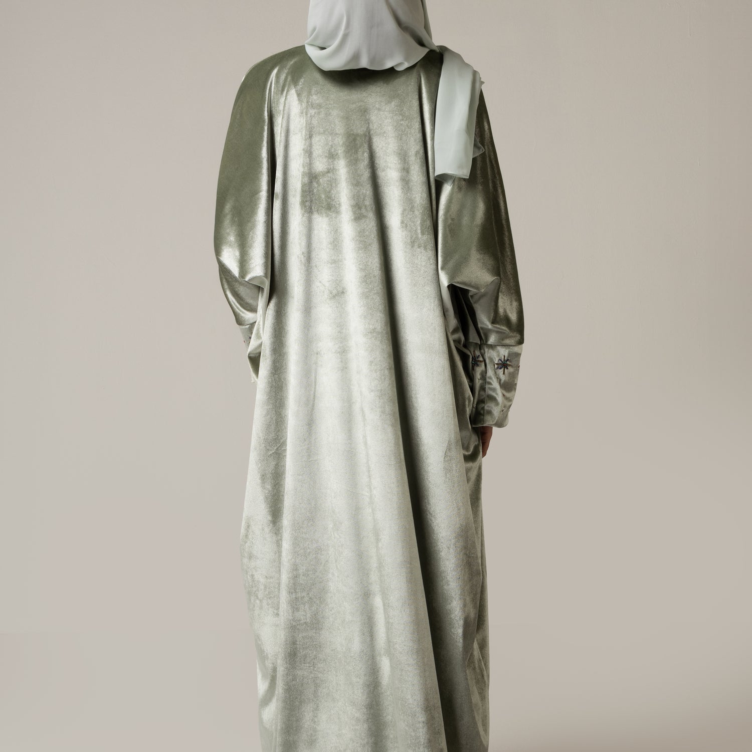Velvet Loose Fit Abaya with Embellishments - Green