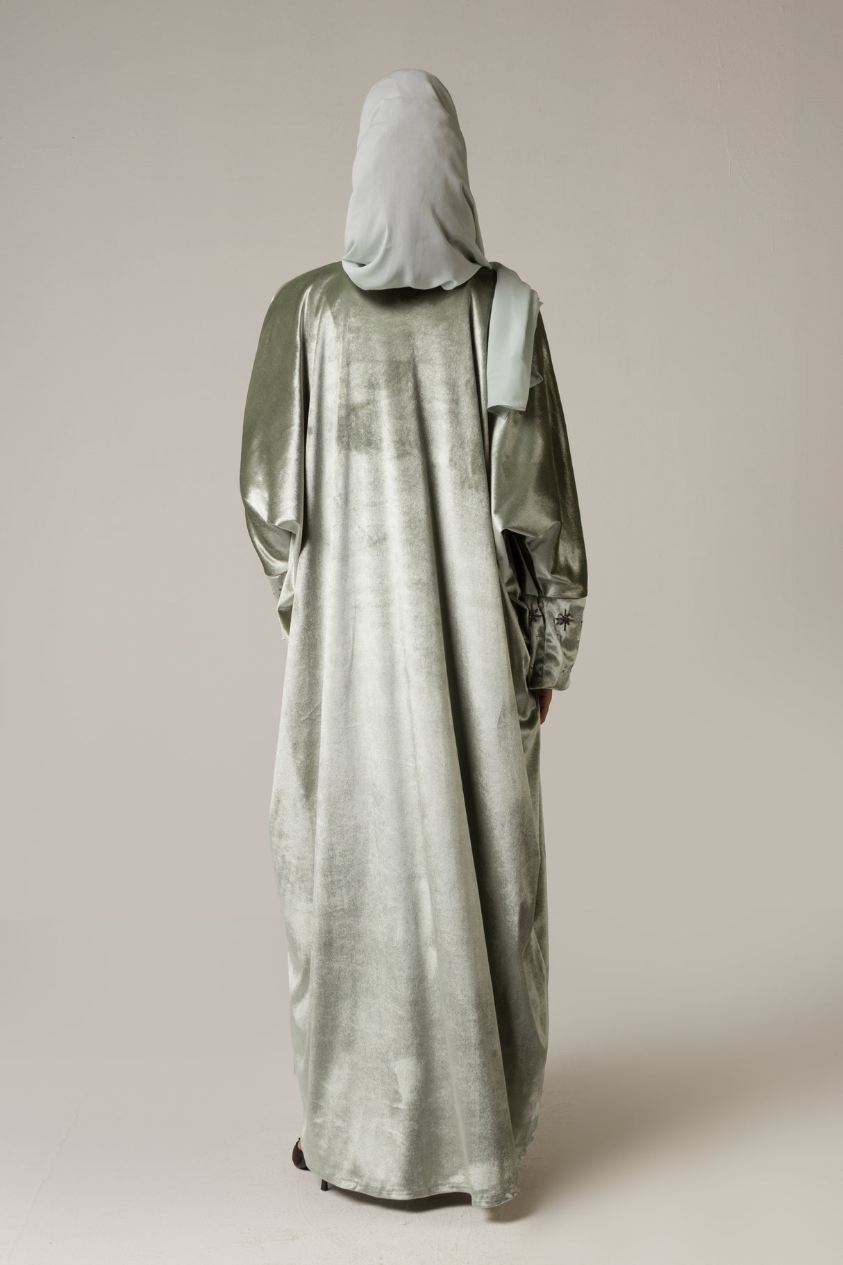 Velvet Loose Fit Abaya with Embellishments - Green