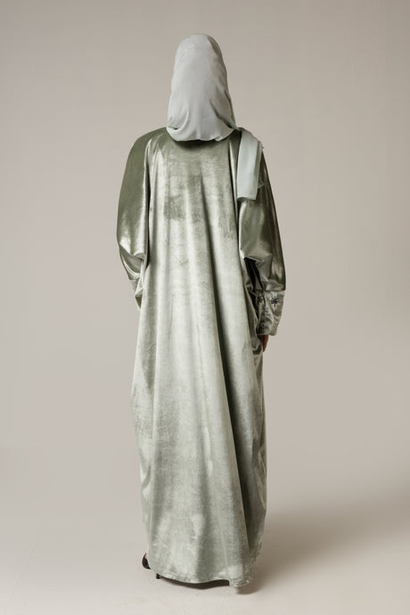 Velvet Loose Fit Abaya with Embellishments - Green