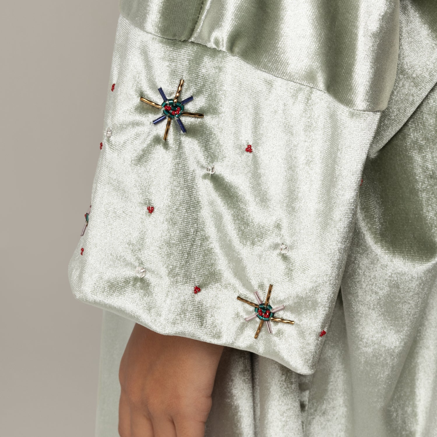 Velvet Loose Fit Abaya with Embellishments - Green