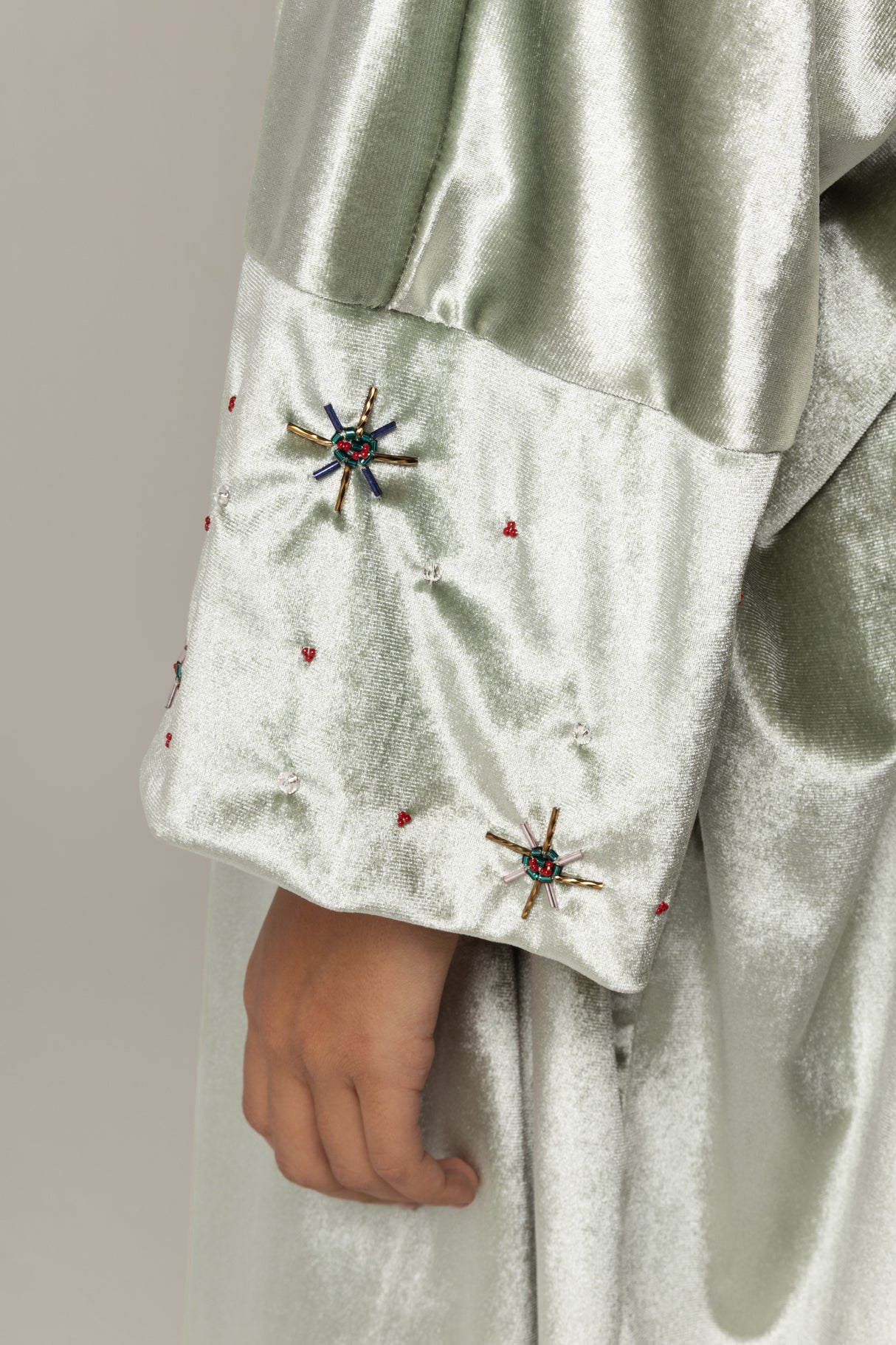 Velvet Loose Fit Abaya with Embellishments - Green