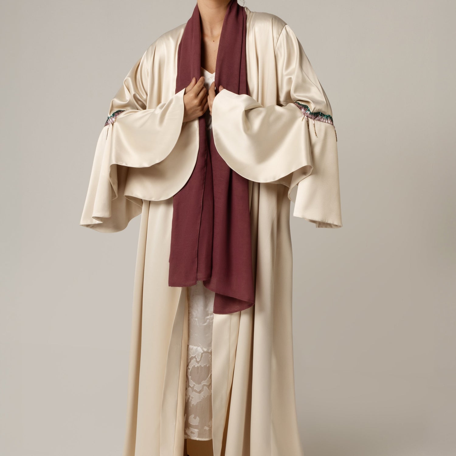🎁 Hand Beaded Satin Abaya (30% off)