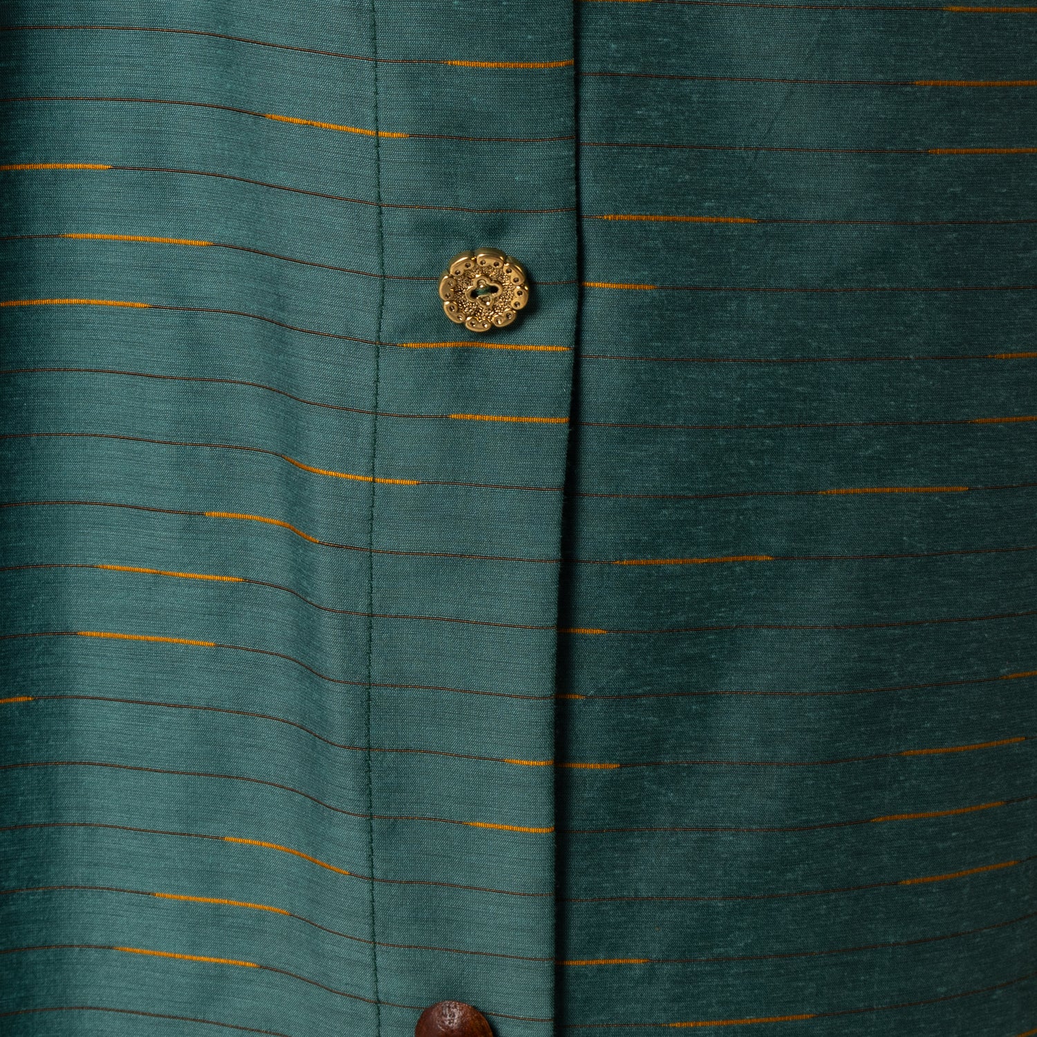 Green Striped Abaya with Decorative Buttons