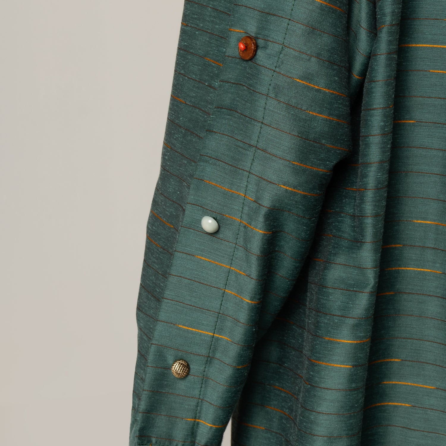 Green Striped Abaya with Decorative Buttons