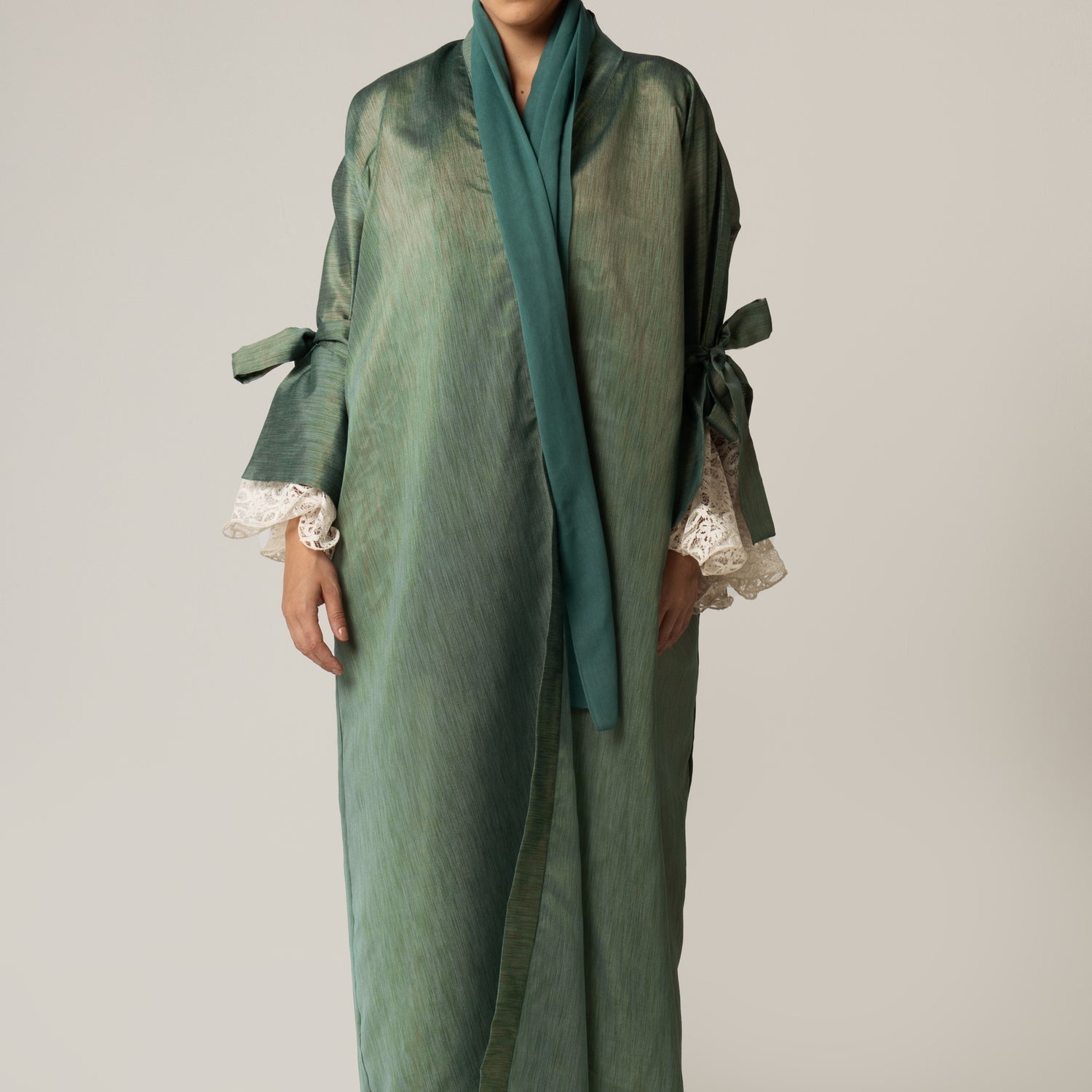 Green with Lace Sleeves Abaya