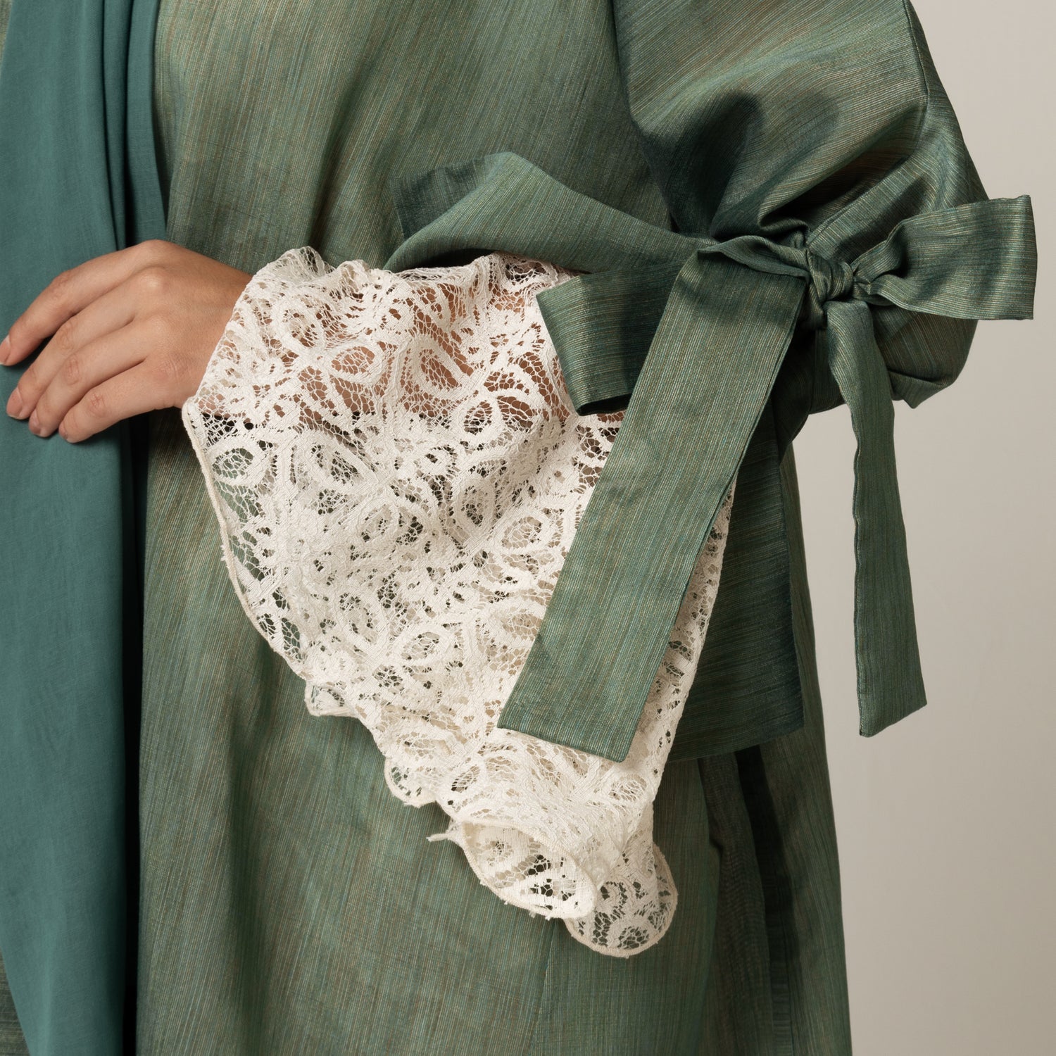 Green with Lace Sleeves Abaya