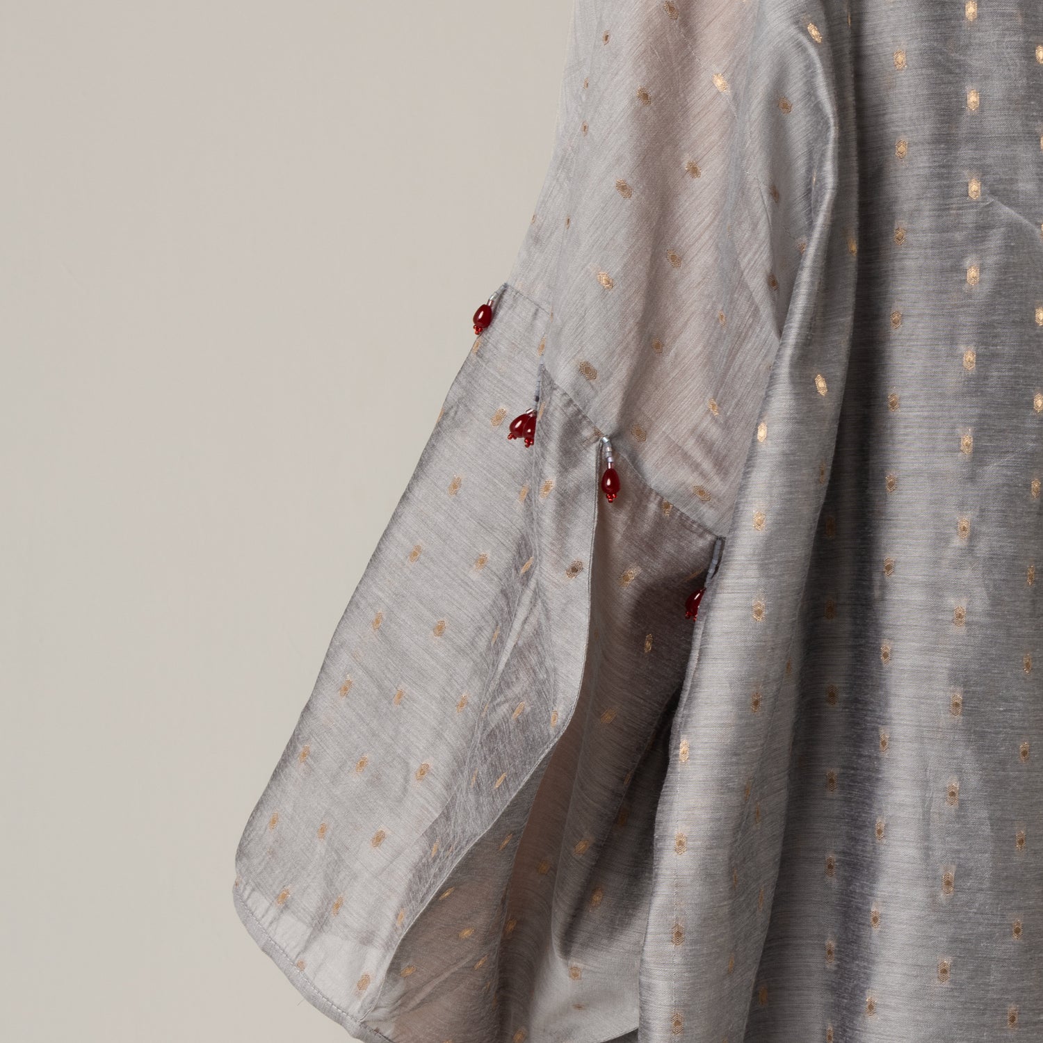 Organza Jaquard Hand Embellished Beaded Tassels Abaya Set