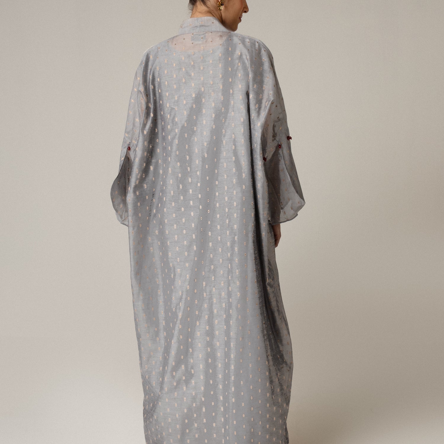 Organza Jaquard Hand Embellished Beaded Tassels Abaya Set