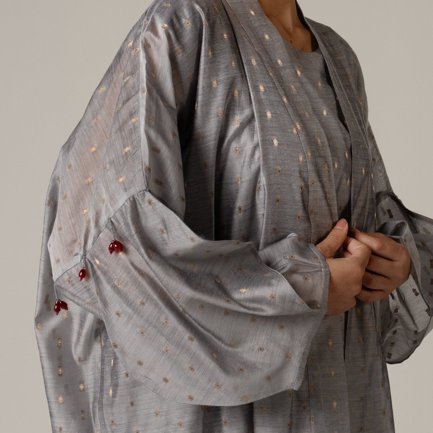 🎁 Organza Jaquard Hand Embellished Beaded Tassels Abaya Set (30% off)