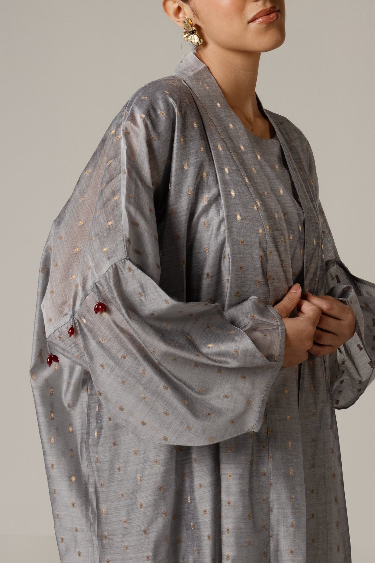 🎁 Organza Jaquard Hand Embellished Beaded Tassels Abaya Set (30% off)