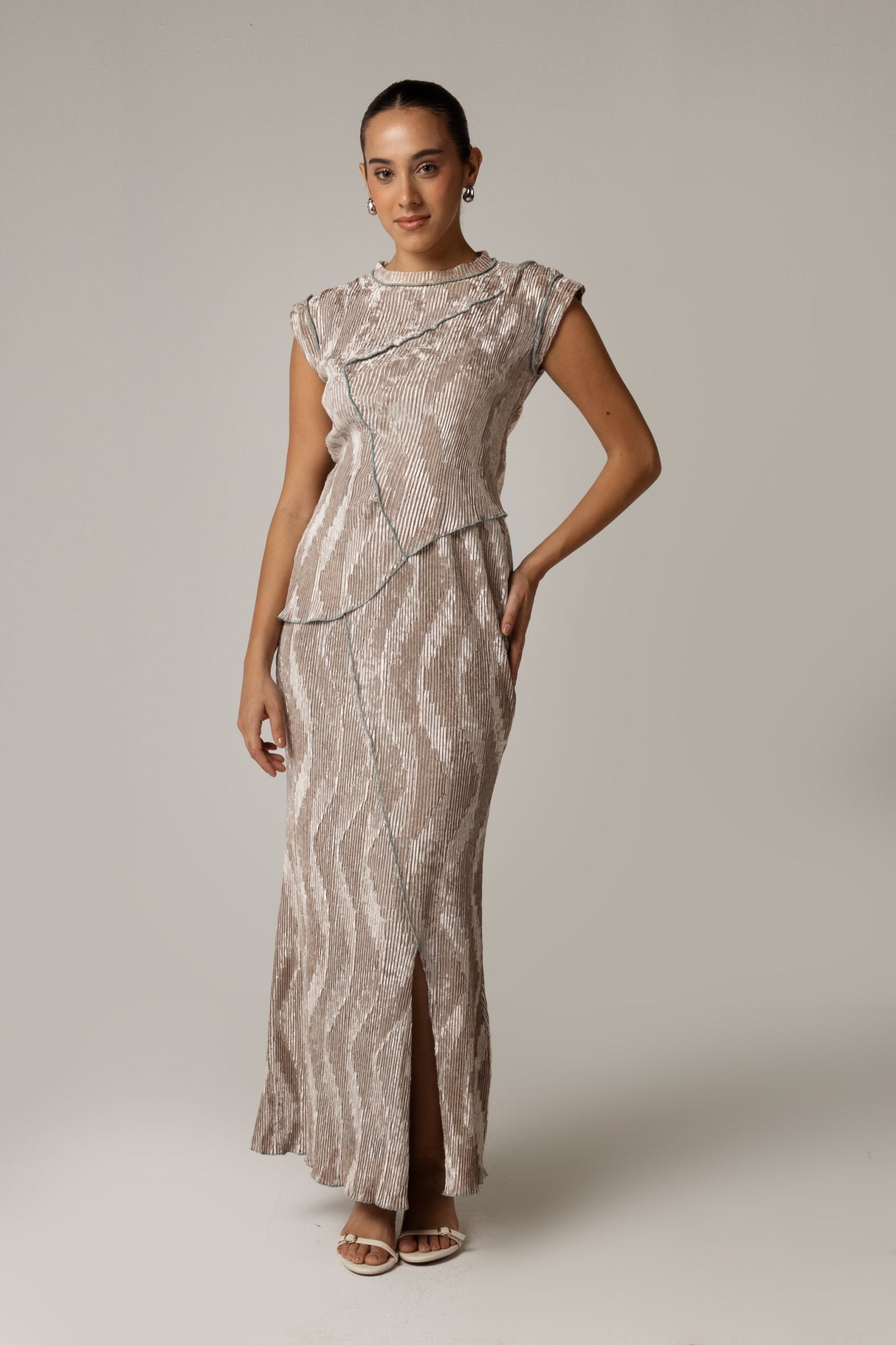 ๐ Beige Velvet Two-Piece Set โ Top & Skirt โ Elegant Winter Outfit (30% off)