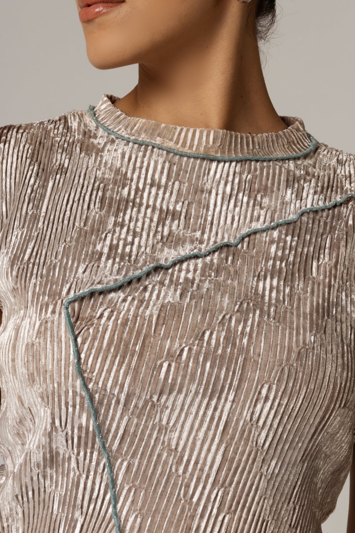 Beige Velvet Two-Piece Set – Top & Skirt – Elegant Winter Outfit