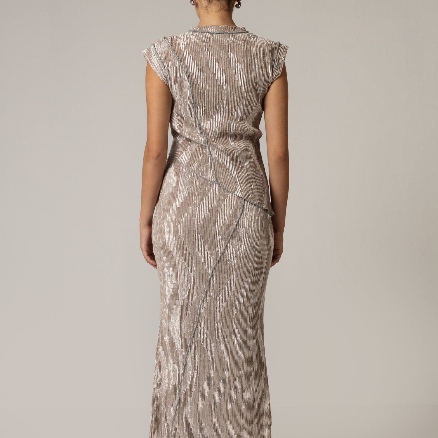 Beige Velvet Two-Piece Set – Top & Skirt – Elegant Winter Outfit