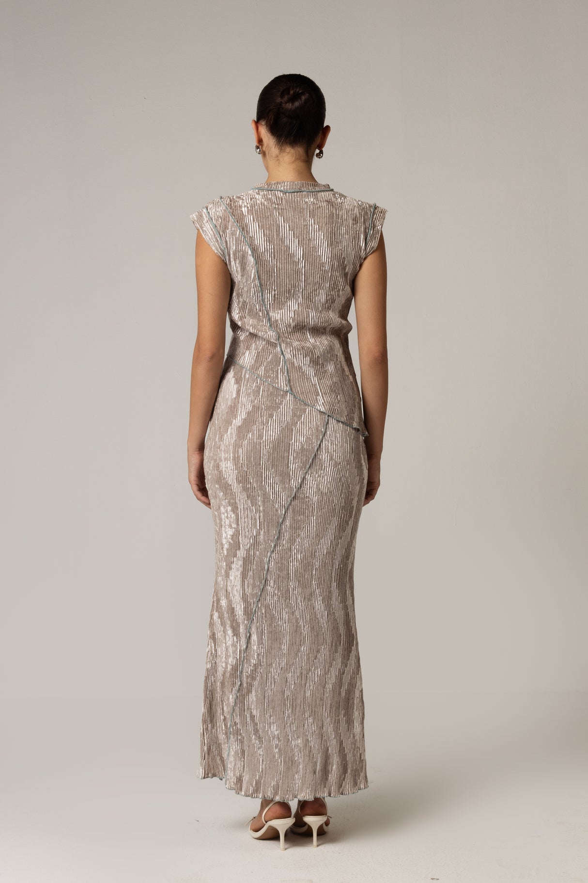 Beige Velvet Two-Piece Set – Top & Skirt – Elegant Winter Outfit