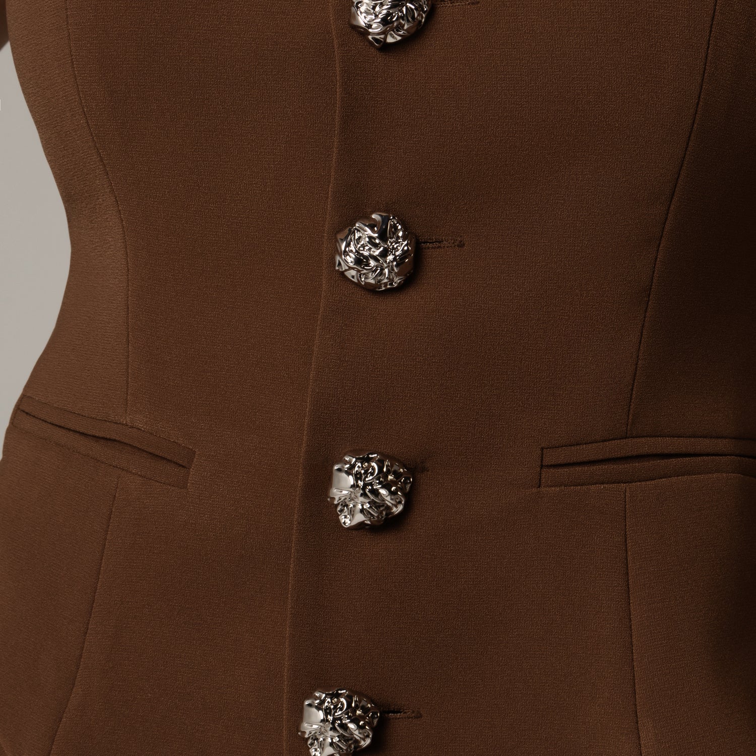 Crepe Co-ord Vest with Button Details in Brown