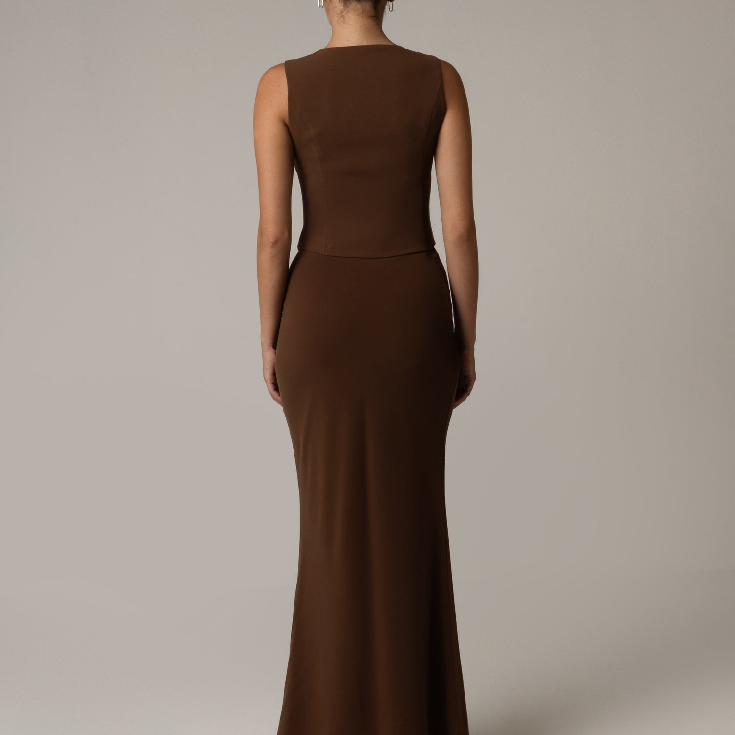 Crepe Co-ord Maxi Bias-Cut Maxi Skirt in Brown