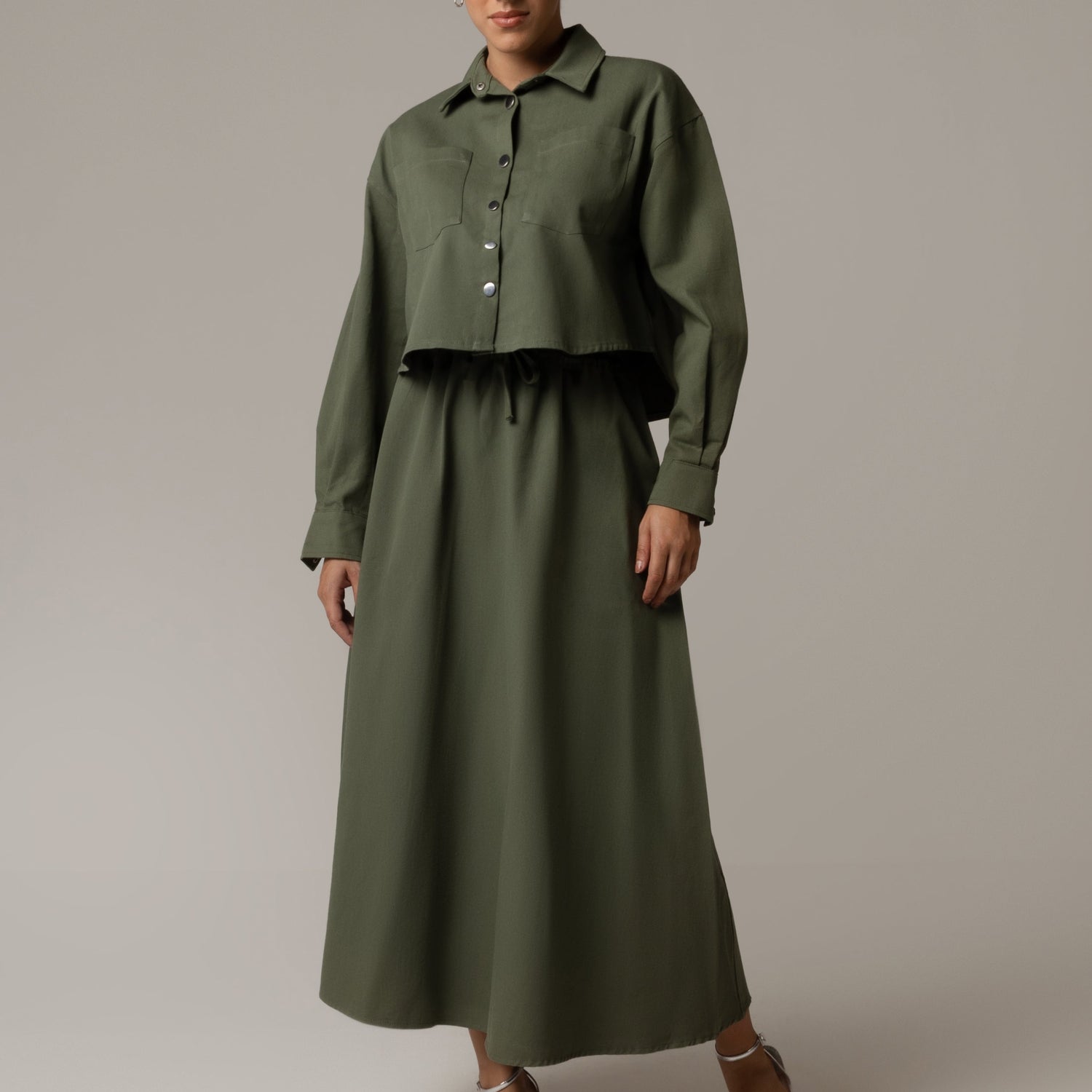 🎁 Twill Shirt & Skirt Set - Green (30% off)