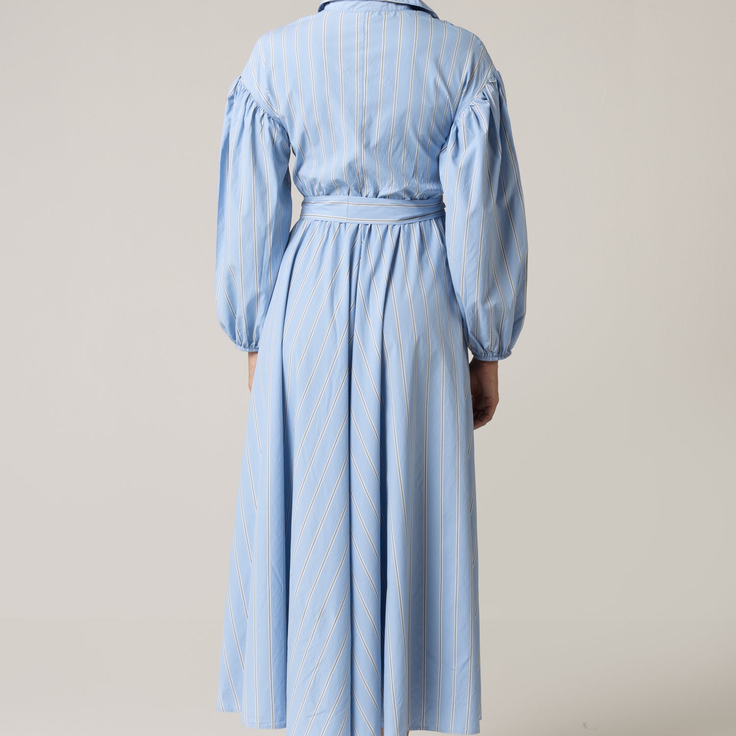 Blue with Tie Belt and Elastic Wristband Dress