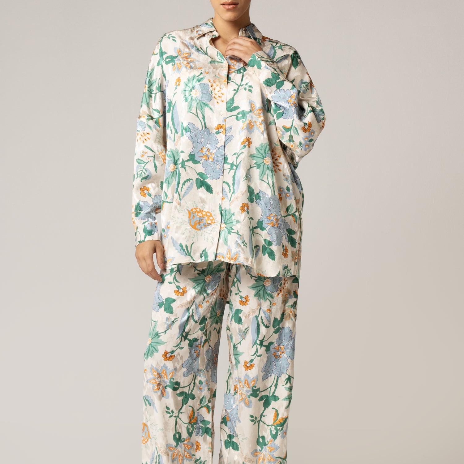 Blue and Green Printed Co-ord Pant