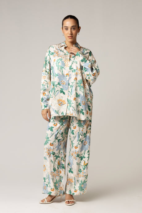 Blue and green printed co-ord Blouse