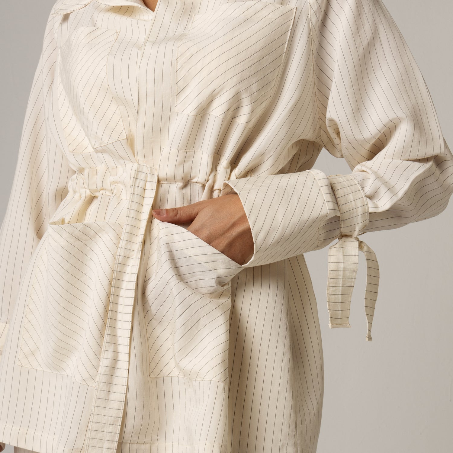 Striped Poplin Shirt & Pant Set - Off White