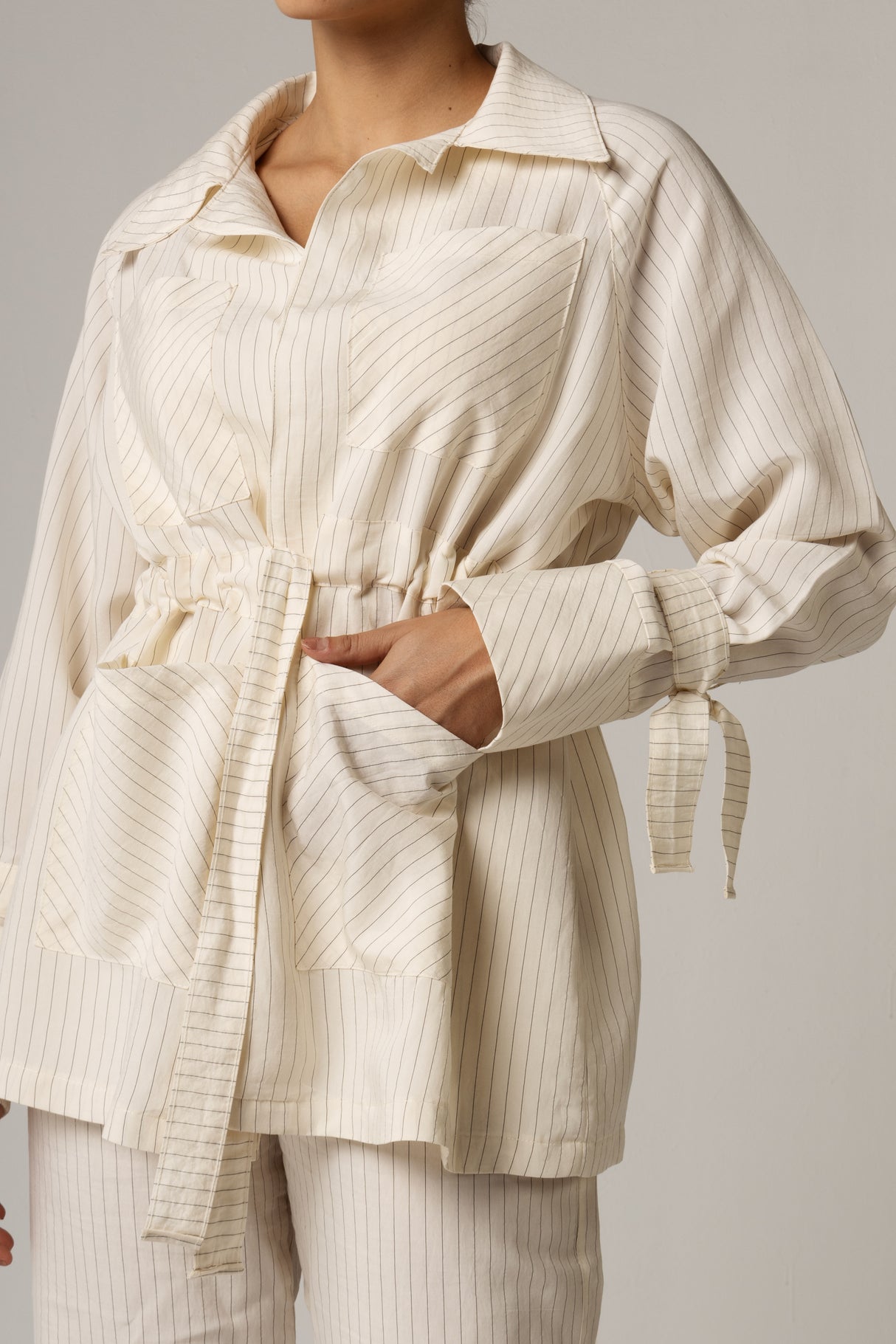 Striped Poplin Shirt & Pant Set - Off White