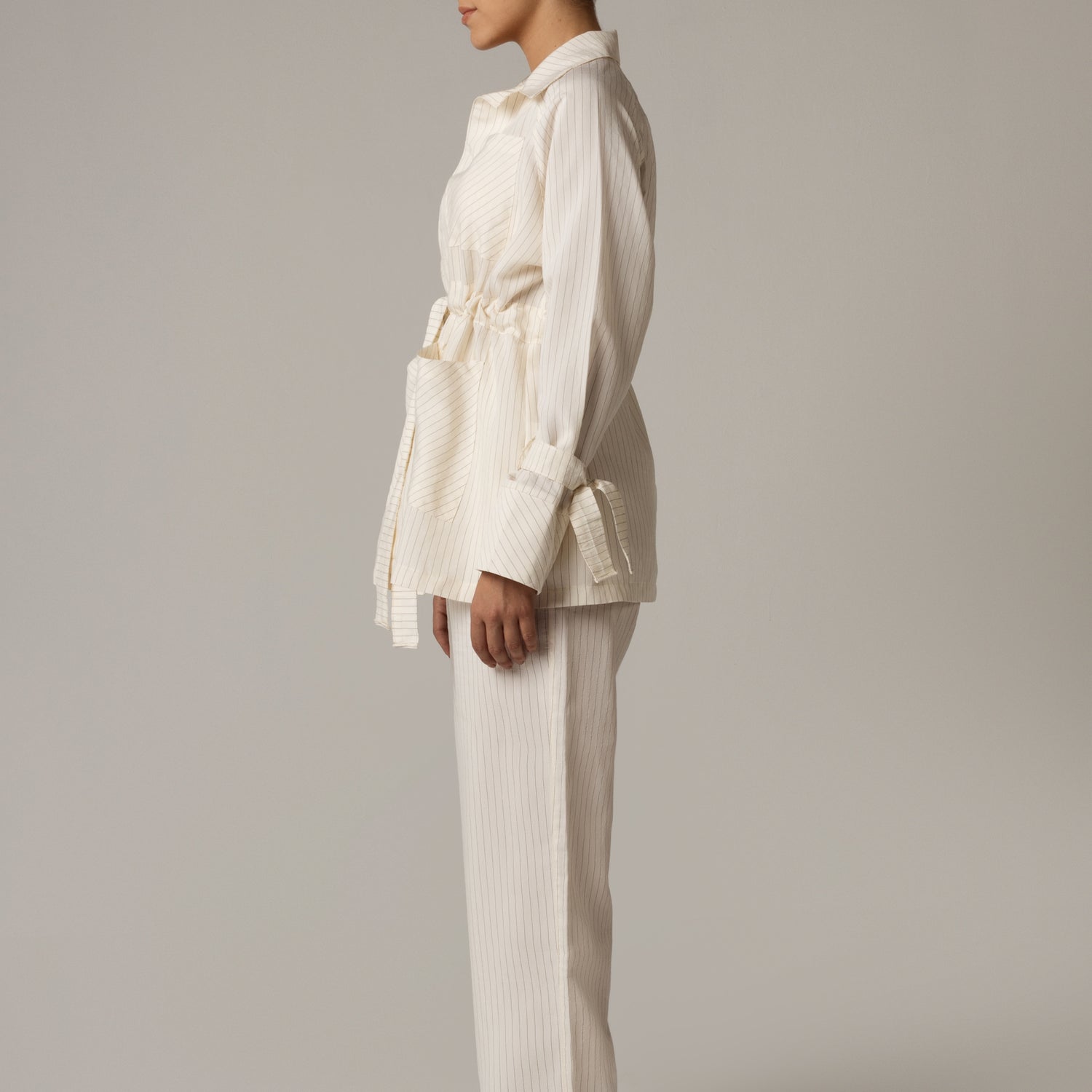 Striped Poplin Shirt & Pant Set - Off White