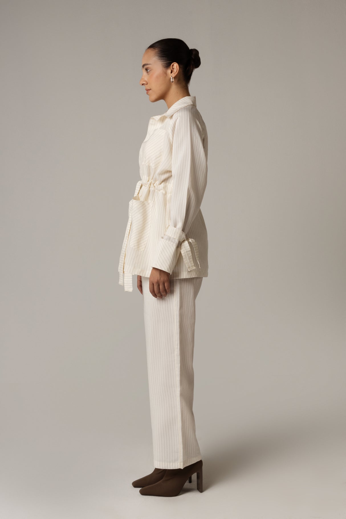 Striped Poplin Shirt & Pant Set - Off White