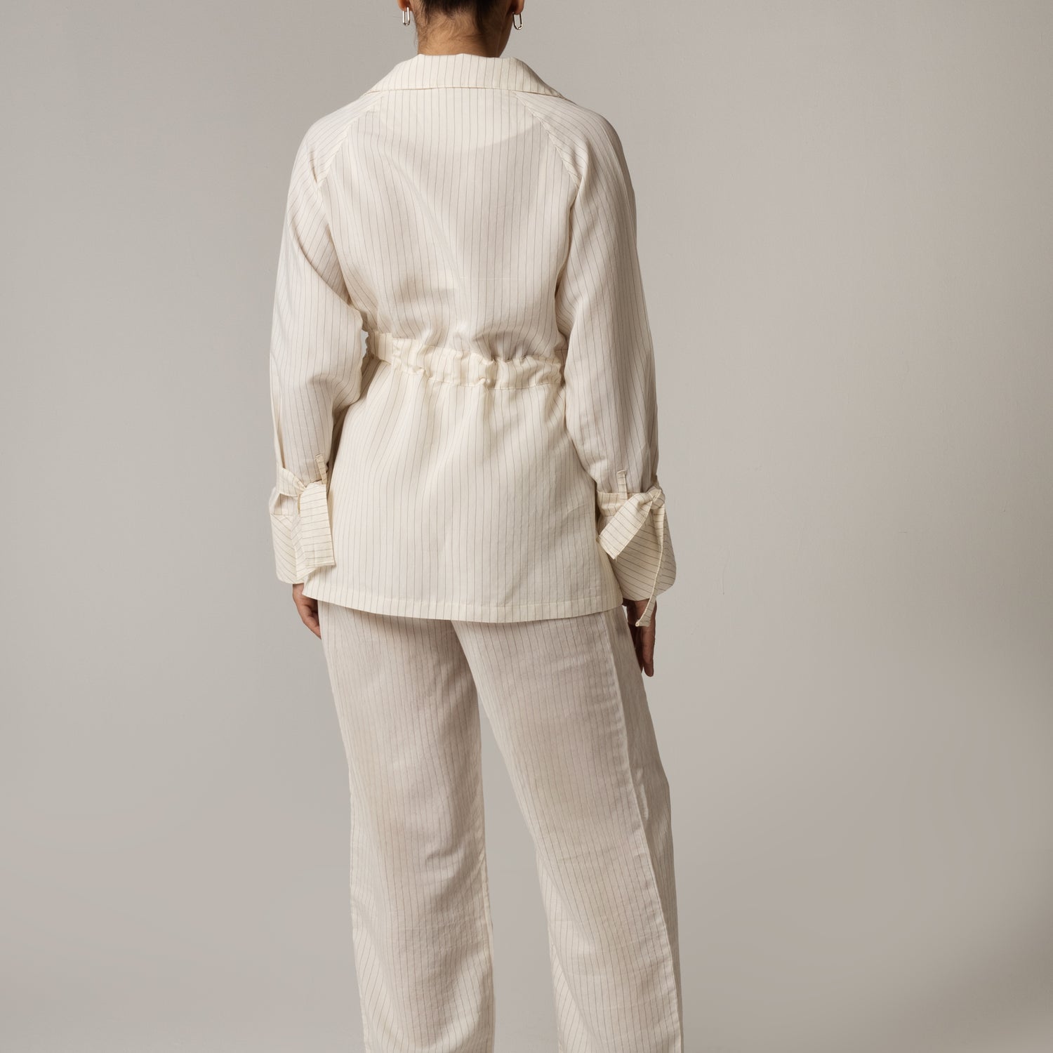 Striped Poplin Shirt & Pant Set - Off White