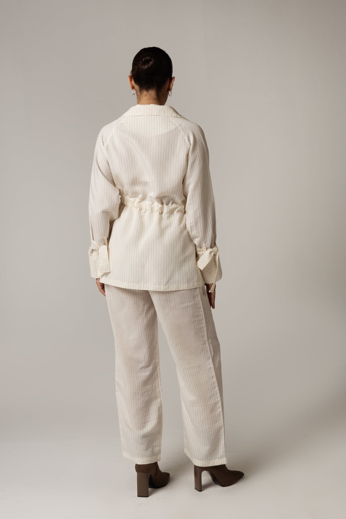 Striped Poplin Shirt & Pant Set - Off White